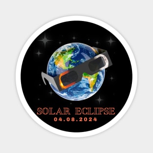 Total Solar Eclipse 4 8 2024 - Earth Globe Wearing Eclipse Solar Glasses Magnet